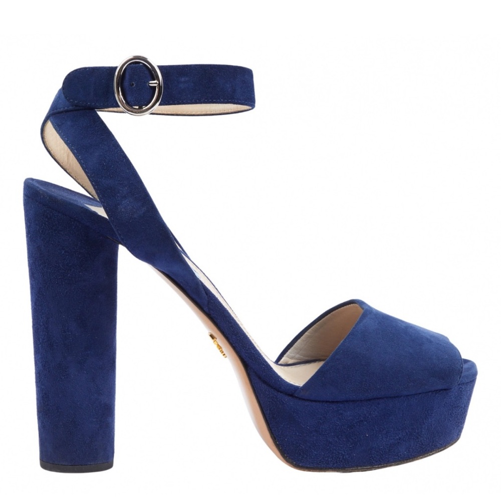 Prada Blue Block Heel Platform Heels
